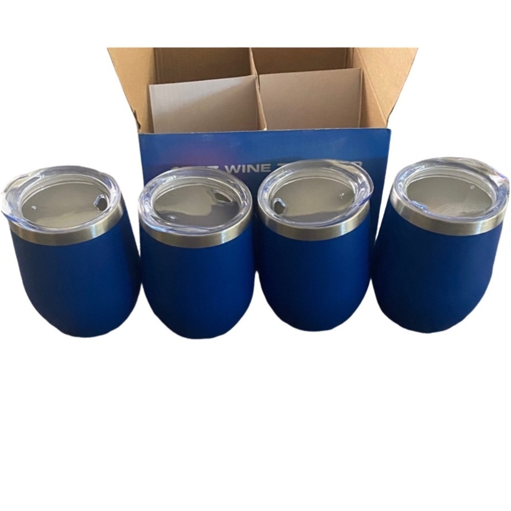 (4) 12 oz wine tumblers. Set of 4. Lovely blue! Brand new in box.